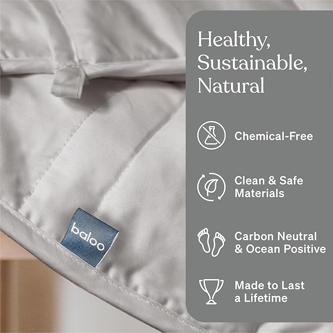Baloo Weighted Blanket for Adults 12 lb Throw (Silver Sage, 42"x72") | Cool & 100% Cotton | Machine Washable & Dryer Safe | Glass Microbead Fill
