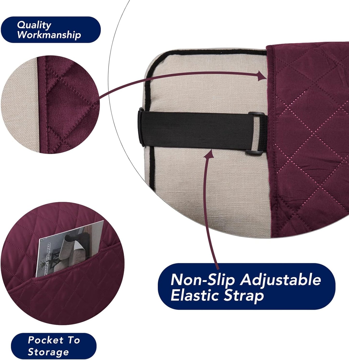 PureFit Reversible Sofa Cover Water Resistant Loveseat Couch Cover, Machine Washable Furniture Cover with Non-Slip Foam and Adjustable Strap for Dogs, Pets (Loveseat, Wine/Beige)
