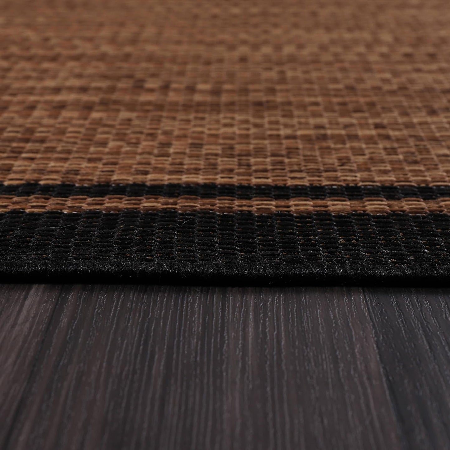 CAMILSON Indoor Outdoor Rug, 8x10 Bordered Nut Brown Black Modern Area Rugs for Indoor and Outdoor Patios, Kitchen and Hallway Mats, Washable Porch Deck Outside Carpet (Bordered Nut Brown, 8 x 10)
