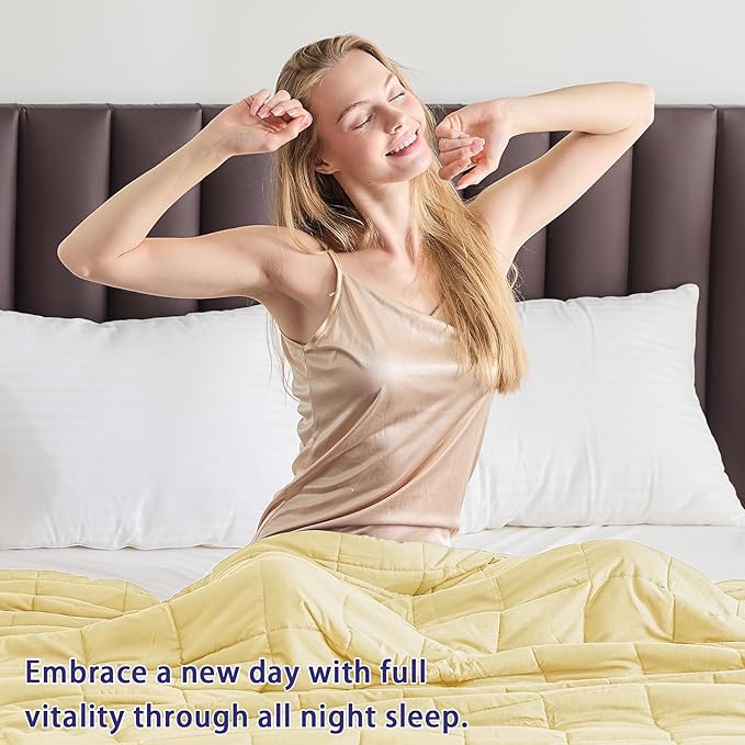 yescool Weighted Blanket for Adults (22 lbs, 60" x 80", Yellow) Cooling Heavy Blanket for Sleeping Perfect for 210-230 lbs, Queen Size Breathable Blanket with Premium Glass Bead, Machine Washable