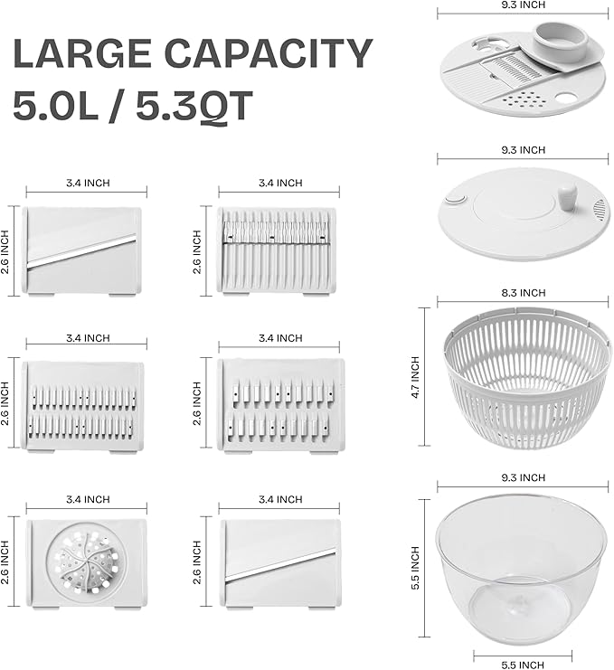 Salad Spinner – Large Capacity Lettuce Spinner Bowl with Locking Lid, Non‑Slip Base & Vegetable/Fruit Washer Dryer, BPA‑Free, Dishwasher Safe (White)