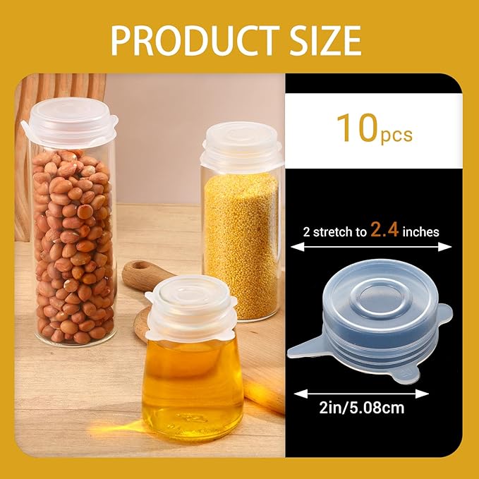 10 Pcs Extra Small Silicone Stretch Lids, 2 Inch Sturdy Reusable Silicone Stretch Lids Jar Cover Sealed Food Storage Covers to Fit 2 In to 2.4 In Small Yogurt Jars Milk Bottles Cans