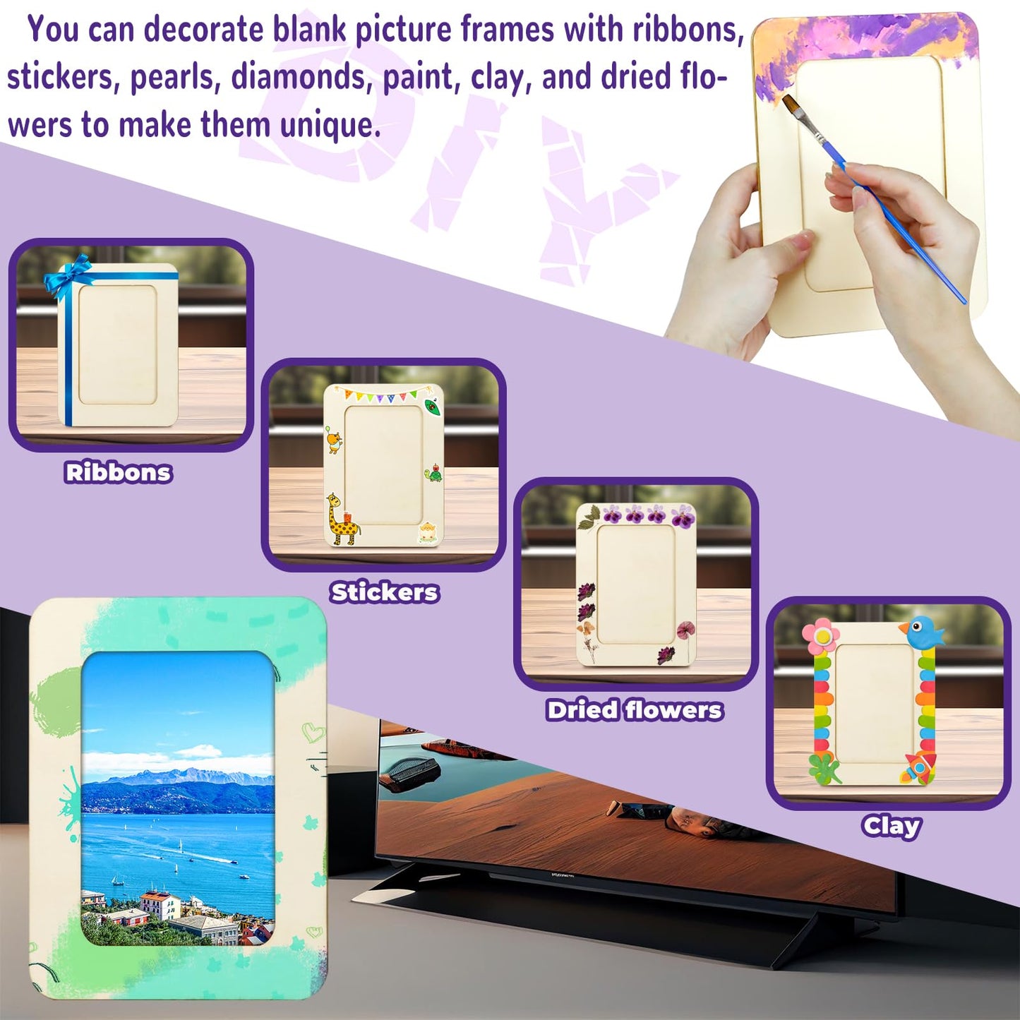 VOKOY 20 Pack Wooden Picture Frames for Crafts, DIY Wood Craft Picture Frames Bulk for 4" x 6" Photos,Unfinished Standing Photo Frames DIY Crafts Wood Decorate for Mother's Day Birthday Party Gifts