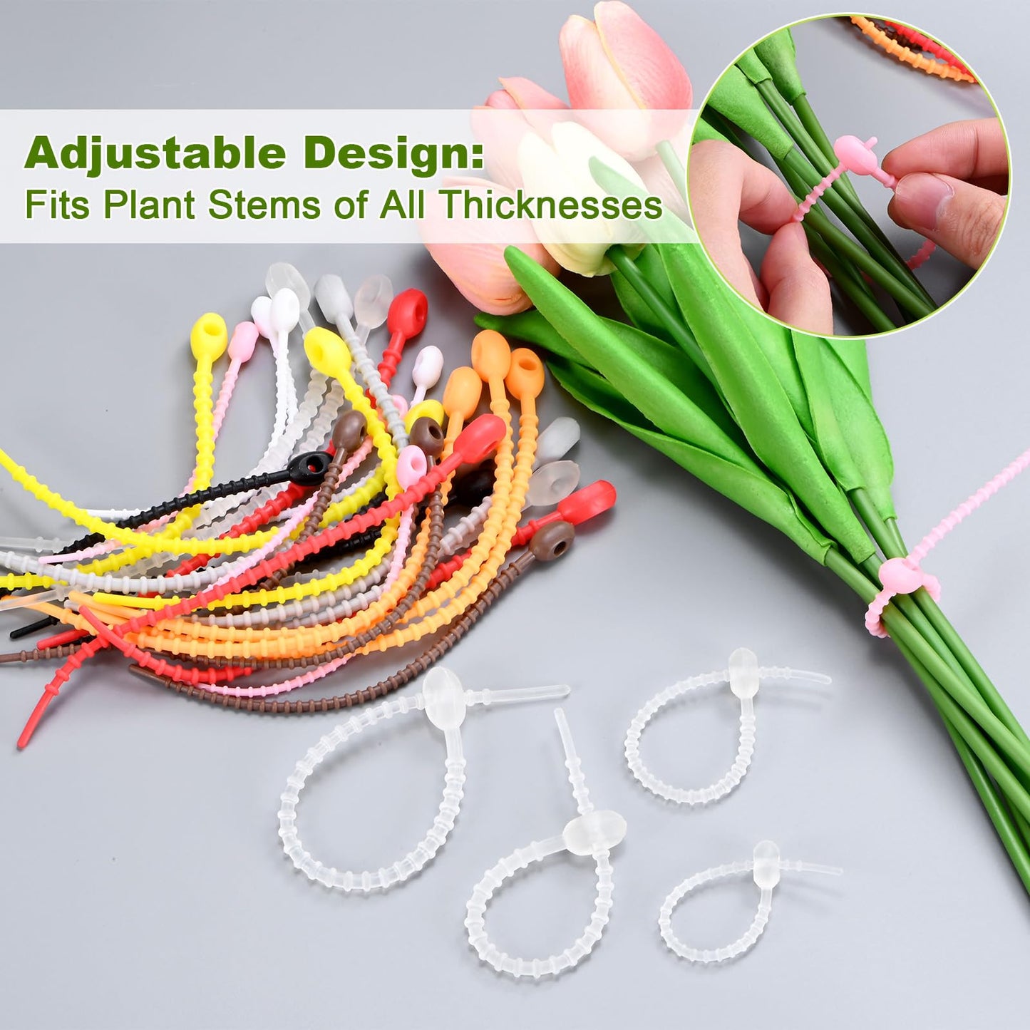 M METERXITY 48-Pack Adjustable Plant Ties, 4.7/5.9/6.7/8.2 Inch Silicone Flexible Multi-Function Garden Twist Tie for Crafts/Gift Wrapping/Gardening Plants, Reusable Support Twine [White]