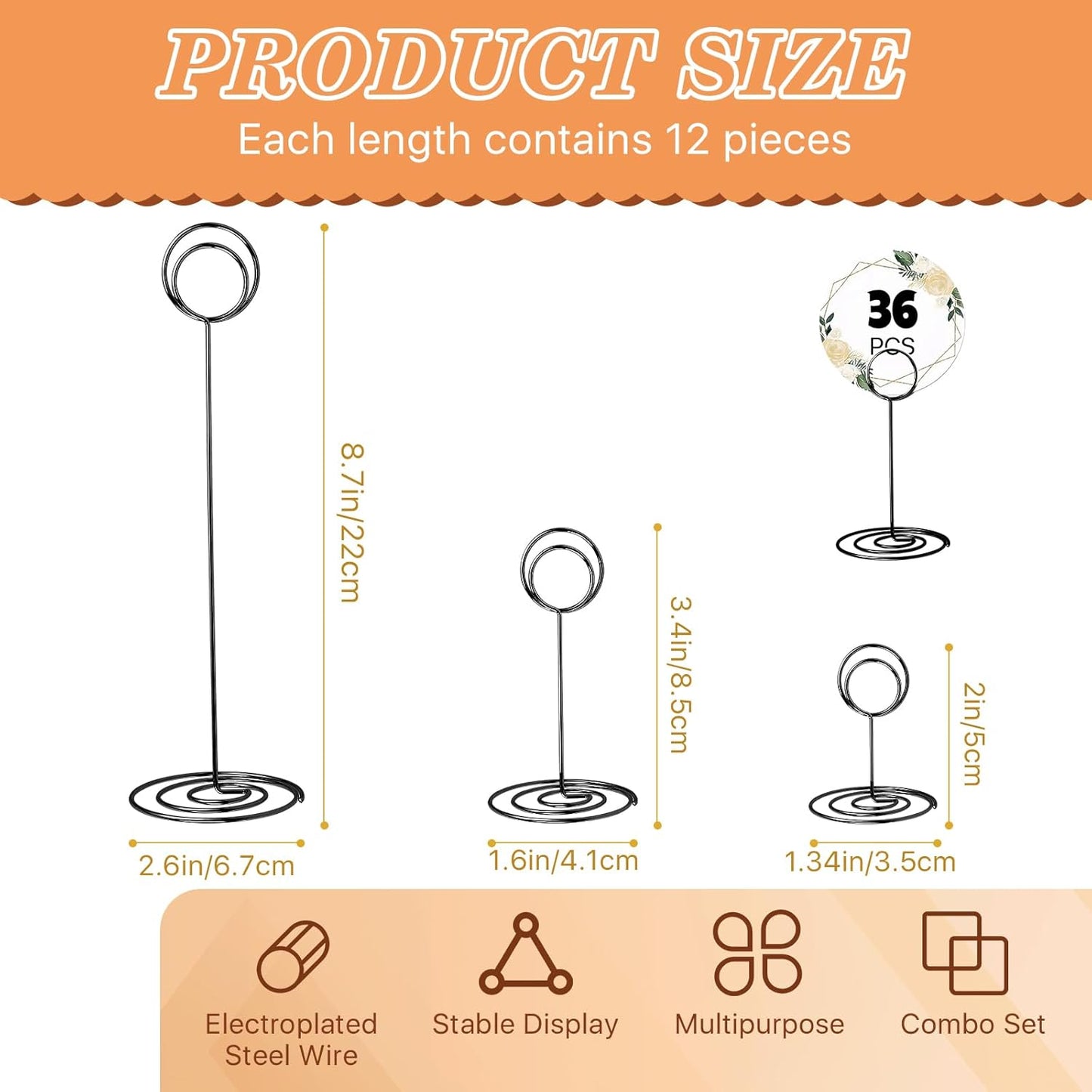 3 Sizes Table Number Holders, 36 Pack Table Numbers Stands Place Card Holder, Menu Memo Clips Sign Picture Photo Holder for Wedding Party Graduation Restaurant Centerpieces