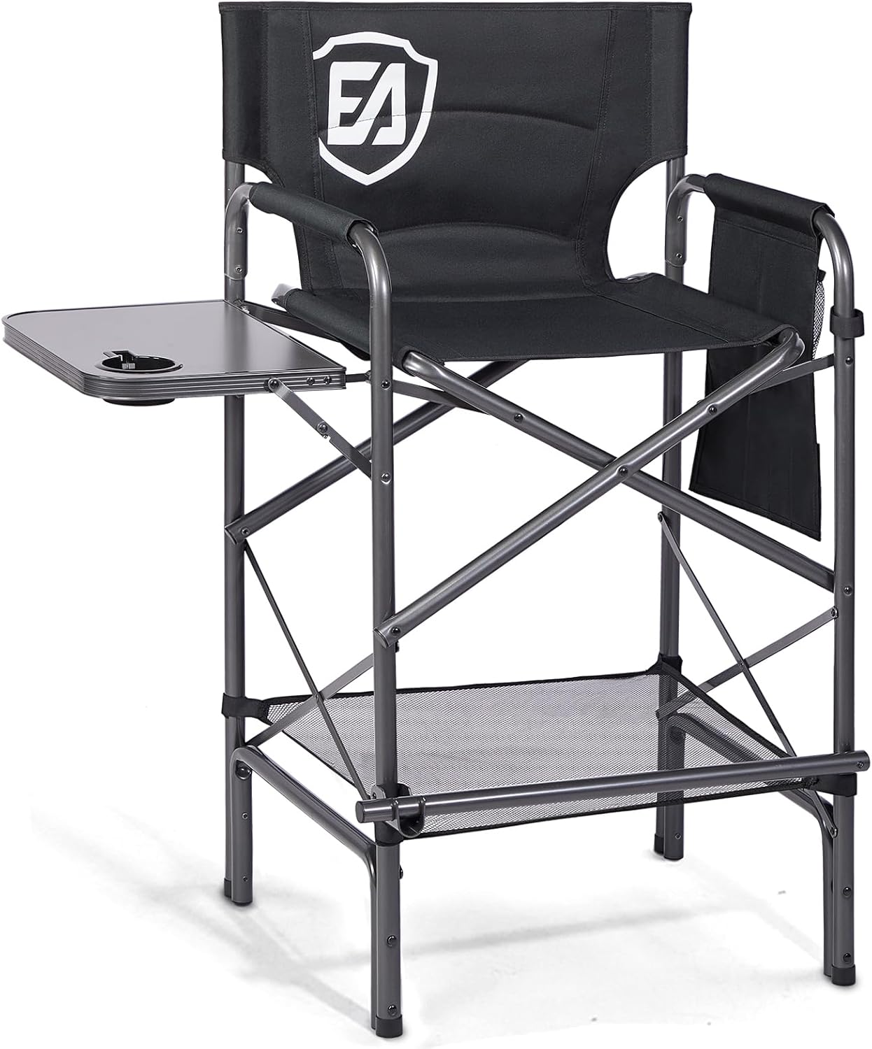 EVER ADVANCED 30.7" Seat Height Directors Chair for Makeup Artist with Side Table Easy Get in Out for Elderly Tall Camping Chair Supports 350lbs Black