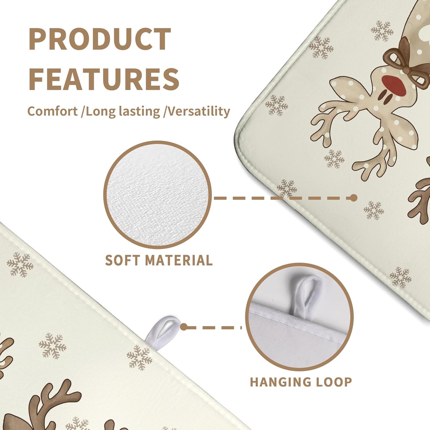 Christmas Reindeer Snowflakes Dish Drying Mat for Kitchen Counter 18x24 Inch Winter Xmas Holiday Drying Pads Microfiber Absorbent Dish Draining Mat Large Dish Drainer Rack Mat