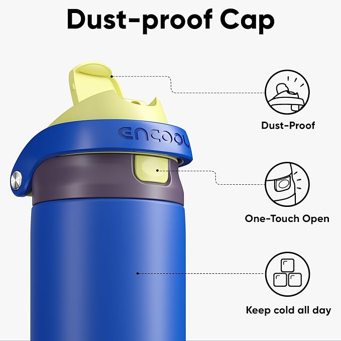 ENCOOL Leakproof Insulated Water Bottle with Straw Dual-Sip Water Bottle Bag-Safe Design for Work, Commute & Gym – Keeps Drinks Cold All Day, 32 oz, Electric Blue