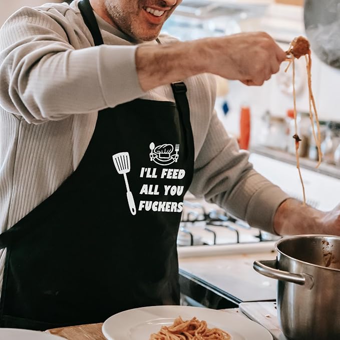 Funny Aprons for Men, Adjustable Mens apron for Grilling BBQ Cooking Grill Kitchen Chef, Birthday Gifts for Men Him