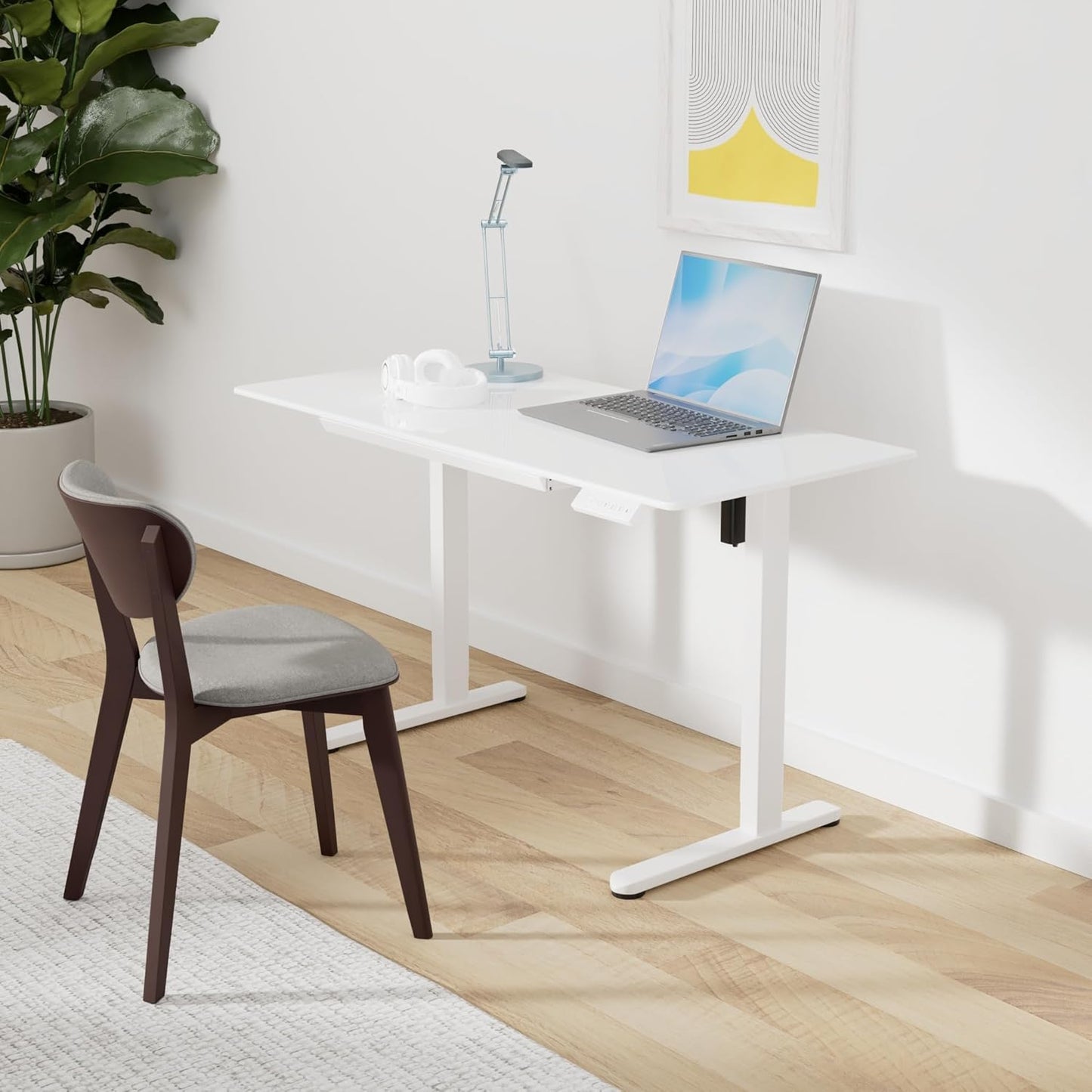 Marsail Glass Standing Desk with Drawer 37 x 22 Inches Stand up Desk Standing Desk Adjustable Height with One-Piece Tempered Glass Top, Ergonomic Home Office Desk with 4 Preset Heights White
