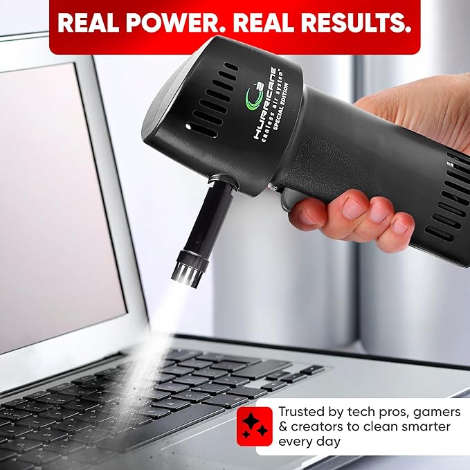 O2 Industrial Hurricane Compressed Air Duster - Powerful Cordless Compressed Air Cleaner, Rechargeable Mini Dust Fan Electric Blower for Computer, Keyboard, Electronics, Car Detailing, Home Cleaning