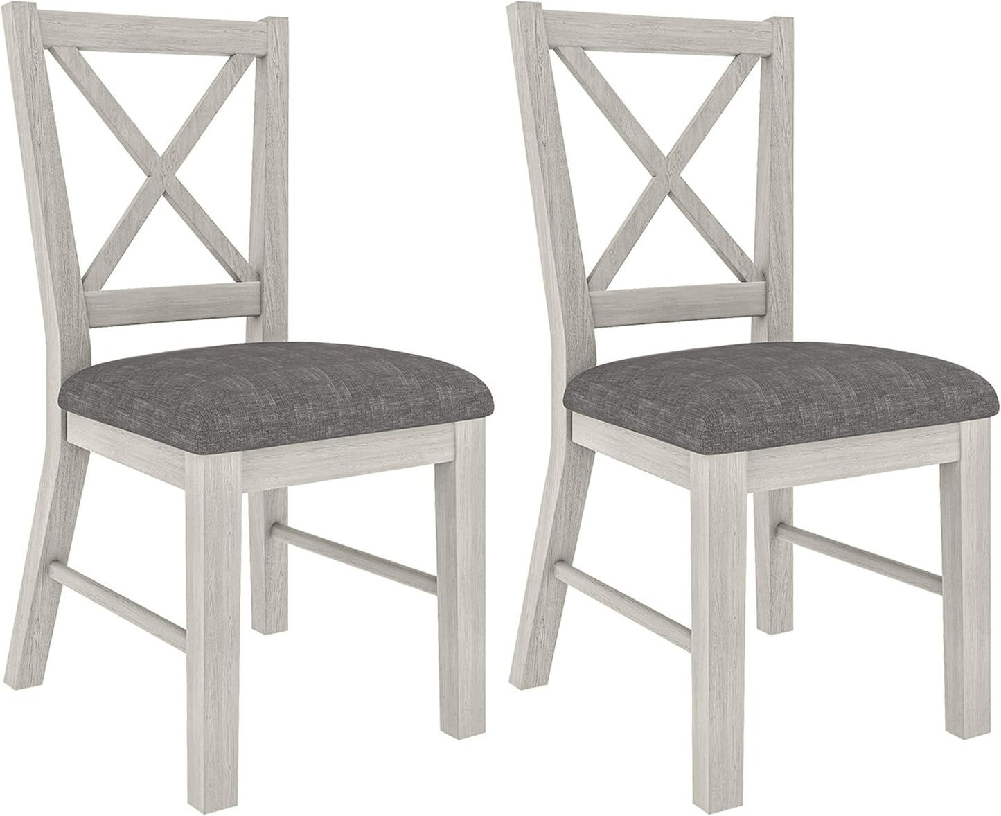 Solid Wood Dining Chairs Set of 2, Farmhouse Chairs with High Cross Back and Upholstered Seat, Easy Assembly for Dining Room, Kitchen, Washed Gray