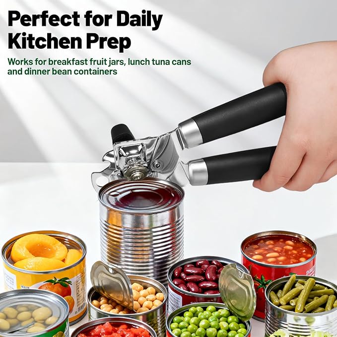 Can Opener Stainless Steel Cutting Blade Bottle Opener 3 in 1 Multifunctional Manual Jar Opener Magnetic Can Opener Heavy Duty Comfortable Handle Smooth Edge Kitchen Gadget Daily Use
