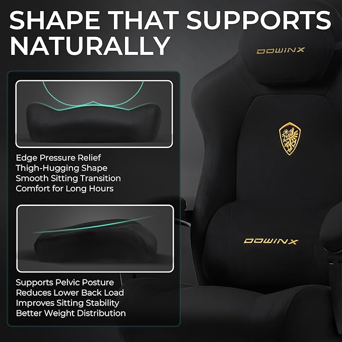 Dowinx Big and Tall Gaming Chair, Suede Fabric Game Chair with Pocket Spring Cushion, High Back Gamer Chair Ergonomic with Footrest for Adults Office, 440LBS, Black