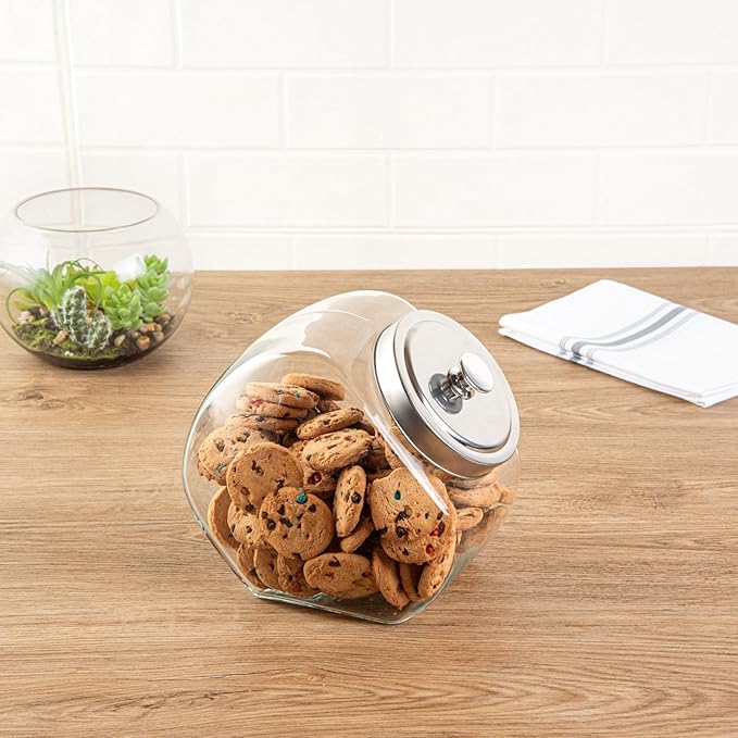 Restaurantware Vetri 1 Gallon Penny Jar 1 Durable Candy Jar - With Wide Spout Chrome Lid Clear Glass Cookie Jars For Kitchen Counter Dishwashable