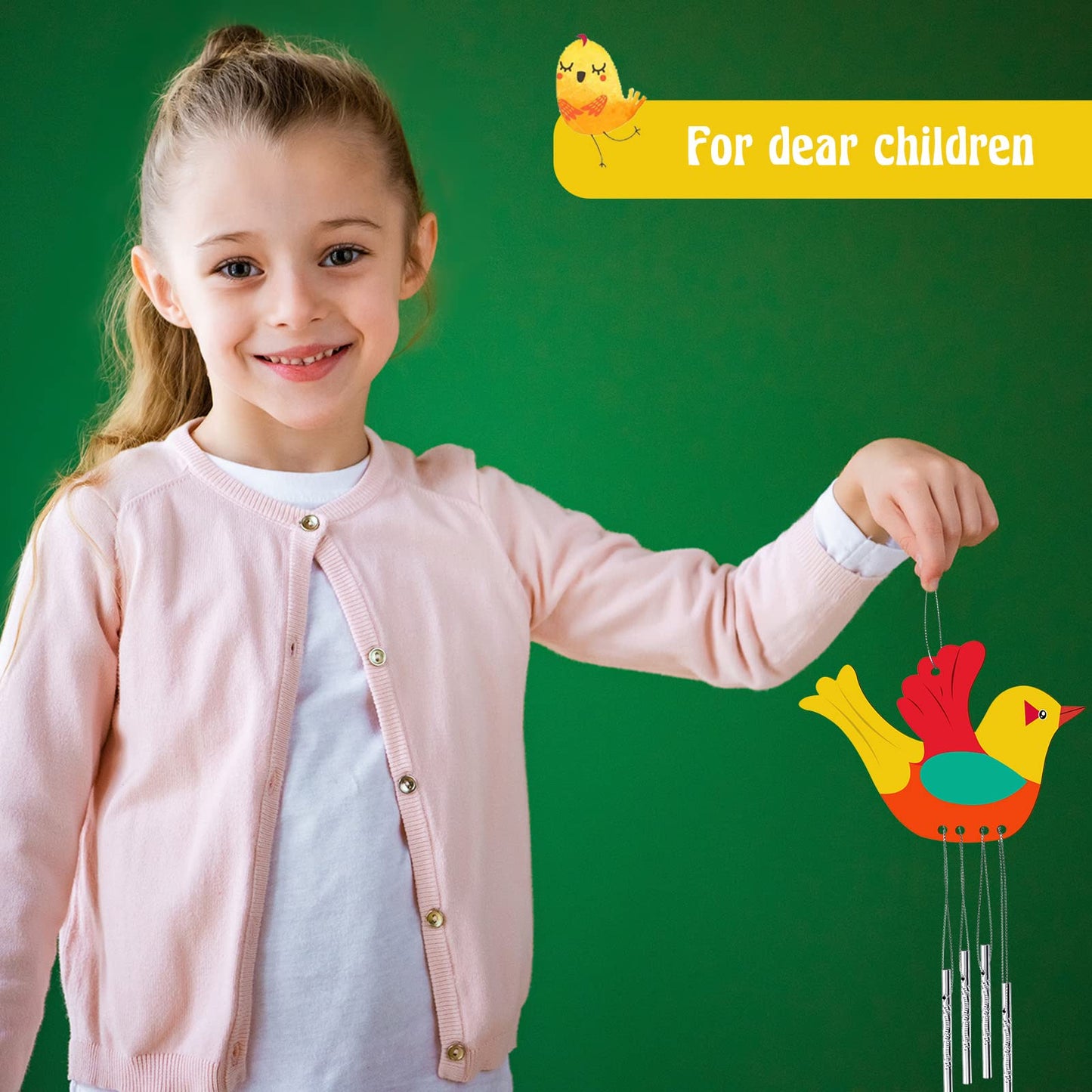 Taiyin 24 Pieces Bird Wooden Wind Chime Craft Kit for Kids DIY Make Your Own Wind Chimes Decorative Wooden Hanging for Classroom Outdoor Garden Patio Balcony Arts Crafts Supplies