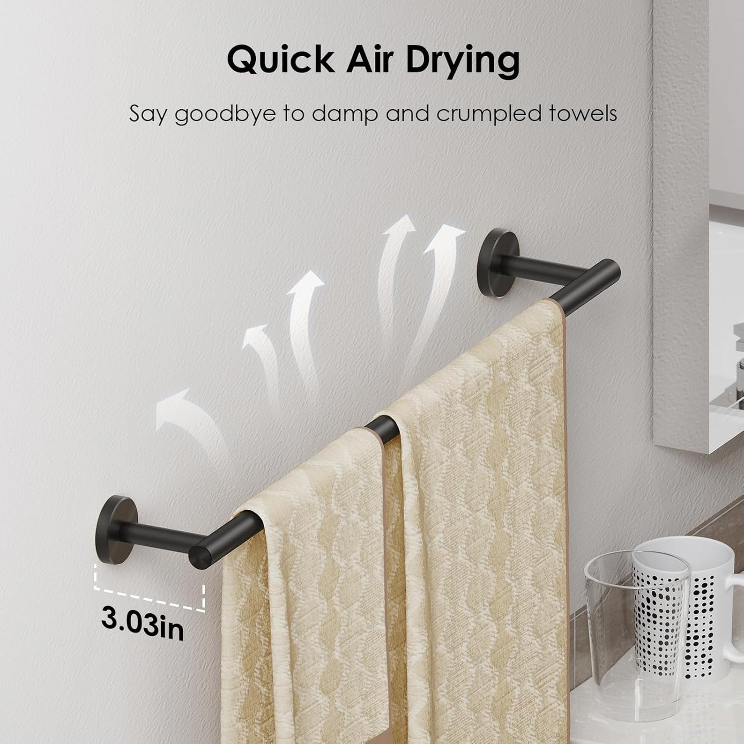 FORIOUS Towel Bar Wall Mounted, Stainless Steel Towel Racks for Bathroom, Includes Wall Mounting Hardware (Matte Black, 32 Inch)