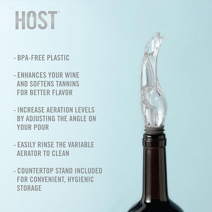 HOST TILT Wine Aerator Pour Spout, Wine Bottle Spout Pourer, Wine Pourer Aerator with Stand, Silicone and Plastic, Gray Set of 1