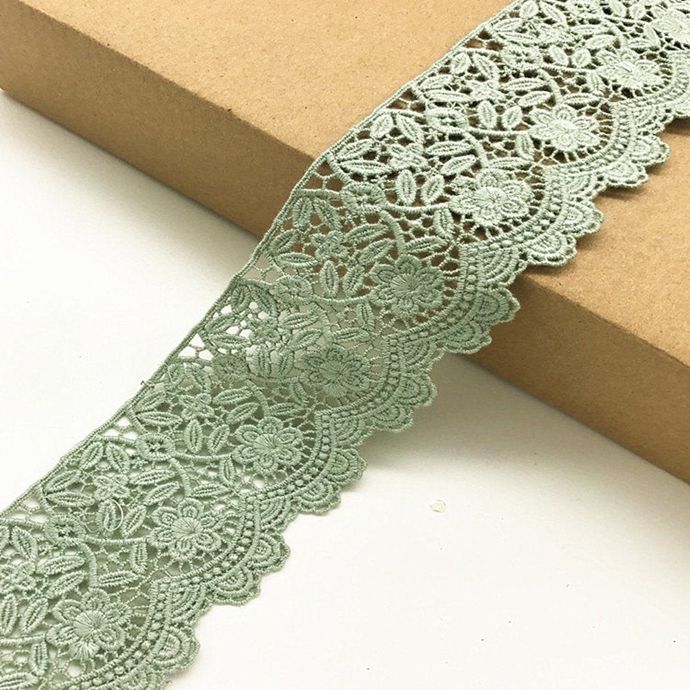6CM Width Europe Flower Pattern Inelastic Embroidery Trims,Curtain Tablecloth Slipcover Bridal DIY Clothing/Accessories.(4 Yards in one Package)(Light Green)