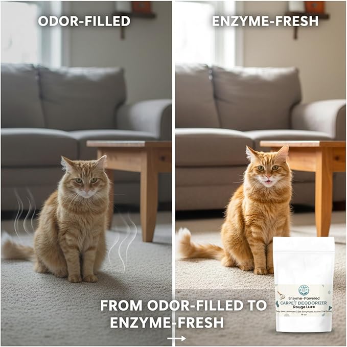 Enzyme-Powered Carpet Deodorizer (Powder) - Rouge Luxe | Natural Pet Odor Eliminator | Bio-Enzymatic Formula, Premium Performance, Eco Friendly | 16 oz