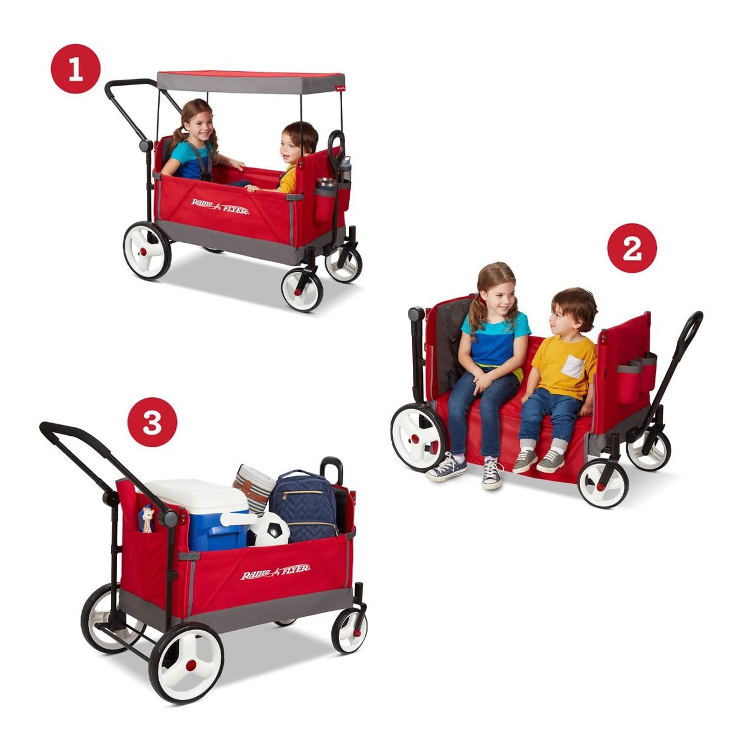 Radio Flyer Wagon for Kids, Baby Stroller, Outside Toys for Toddlers 1-3, Rolling Cart, Beach Cart with Wheels, Convertible Stroller Wagon for Kids Ages 1+ Years, Red