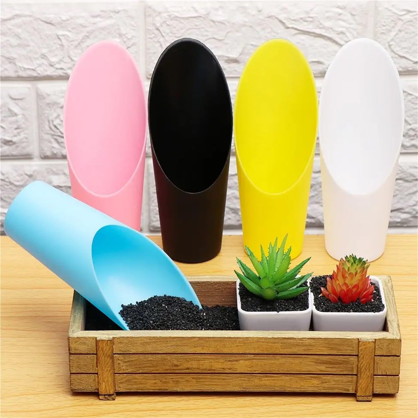 Bonsai Soil Scoop 6PC Plastic Soil Shovel Cup for Garden Spade Cultivation Bucket Potted Bonsai Fleshy Plant Mini Home Gardening Tools(White)