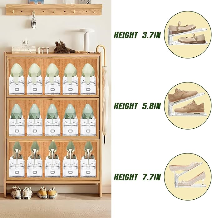 Shoe Slots Organizer,24 Pack Transparent Shoe Stacker Adjustable Shoe Slot Organizer Space Saver Shoe Rack Holder Shoes Storage Organizers for Closet,Transparent