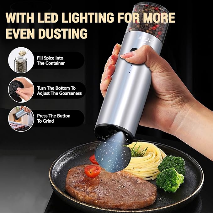 [Upgraded Larger Capacity]Electric Salt and Pepper Grinder Set, USB Rechargeable Automatic Salt and Pepper Shakers Sets with Visual Power Reminder, 4oz Large Capacity with Adjustable Coarseness