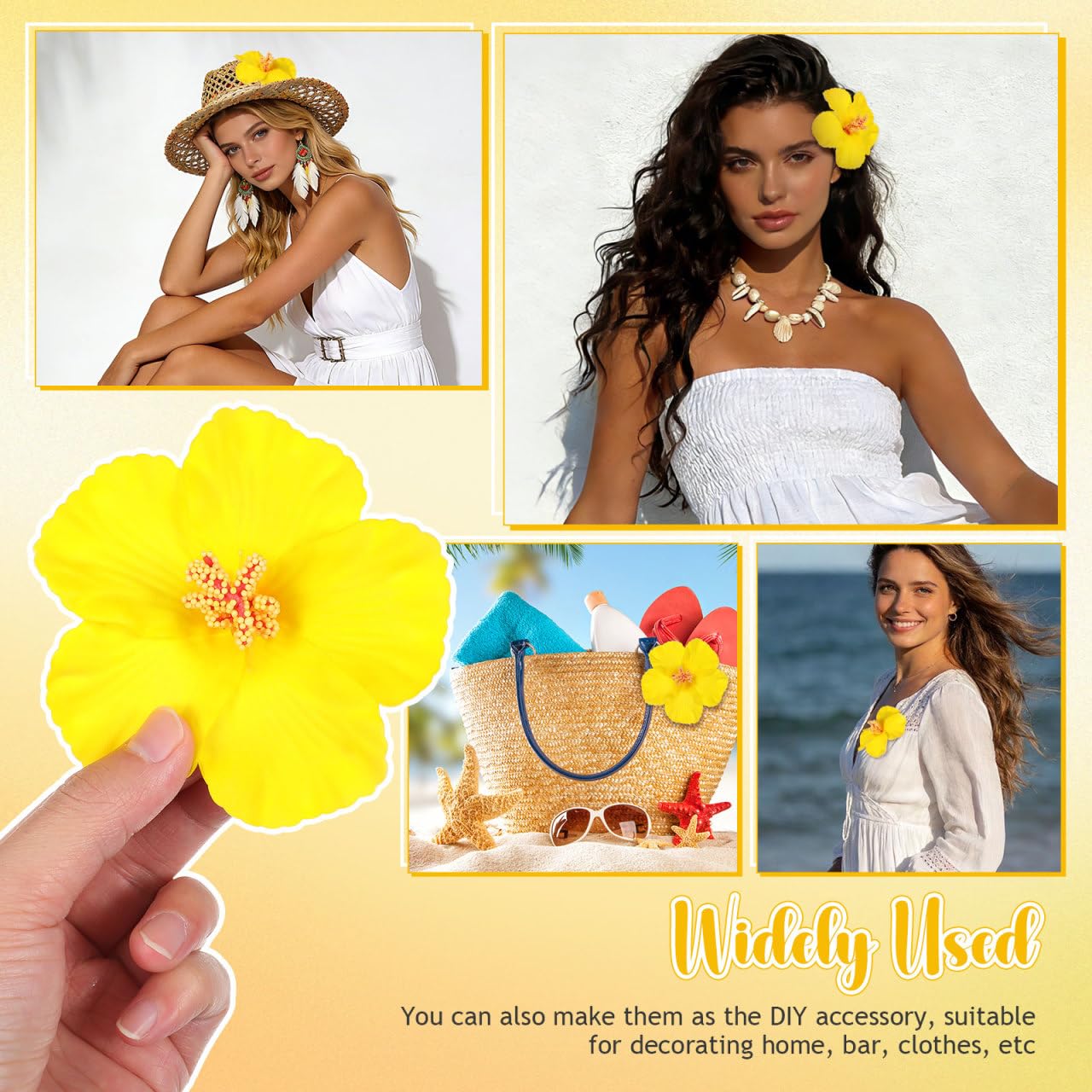 10pcs Yellow Hibiscus Flowers Artificial Flower Heads, 4 Inch Lifelike Foam Hibiscus for Hawaiian Luau Party, Soft EVA Faux Floral Heads for Tropical Wedding DIY, Photography Props Home Decor