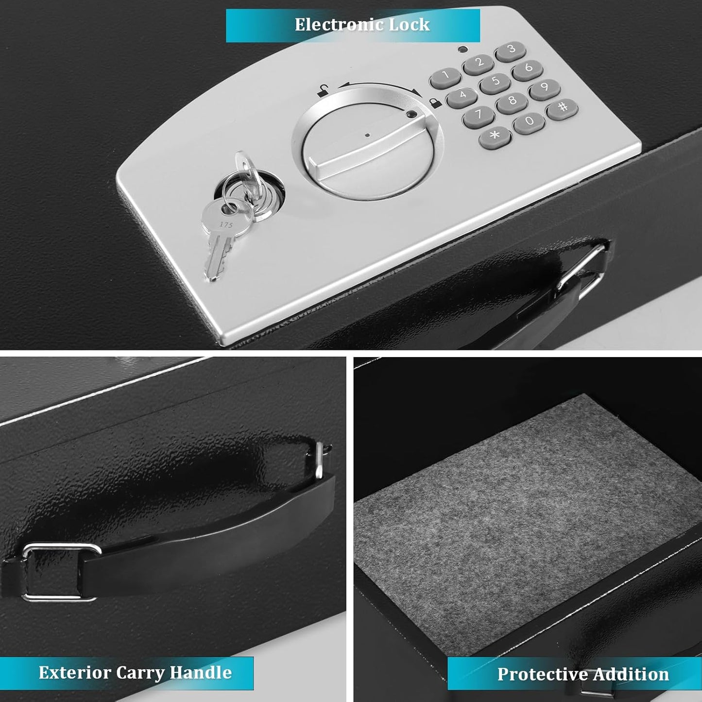Dalmbox Portable Metal Safe Box with Digital Code Lock,Fire Resistant Storage for Documents, Fireproof Safe Box, Car, Home, Office and Outside, Black Box