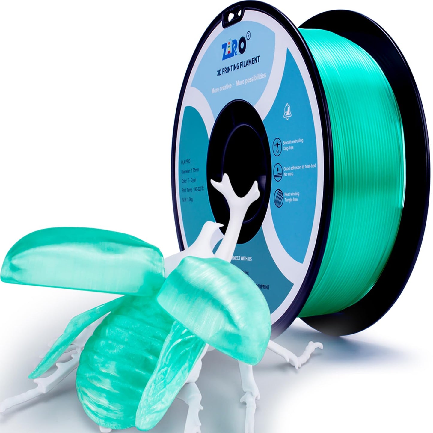 ZIRO PLA Filament 1.75mm, Translucent 3D Printer Filament, Clear PLA Compatible with Most FDM Printers, Colorful 3D Printing Mat