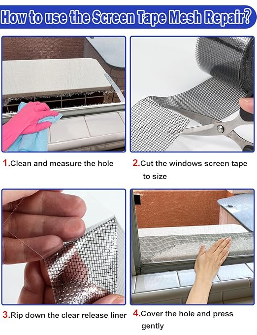 WOHOHOHO Window Screen Repair Tape, 4 in X 20 FT (240IN) Grey Screen Patch Repair Kit, 3-Layer Strong Adhesive Invisible Screen Tape Mesh Repair for Windows, Doors Garage Mosquito Net Magnetic Screen