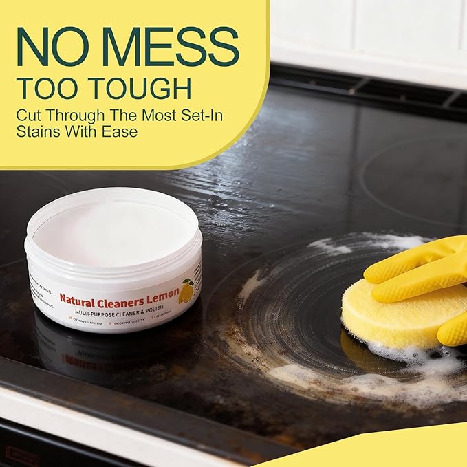 All Purpose Cleaner and Polish Paste - Heavy Duty Oven & Stove Top Cleaner for Kitchen Burnt Pans Glass Cooktops Sinks Tile & White Shoes - Natural Multi Surface Grease Marker & Hard Water Stain
