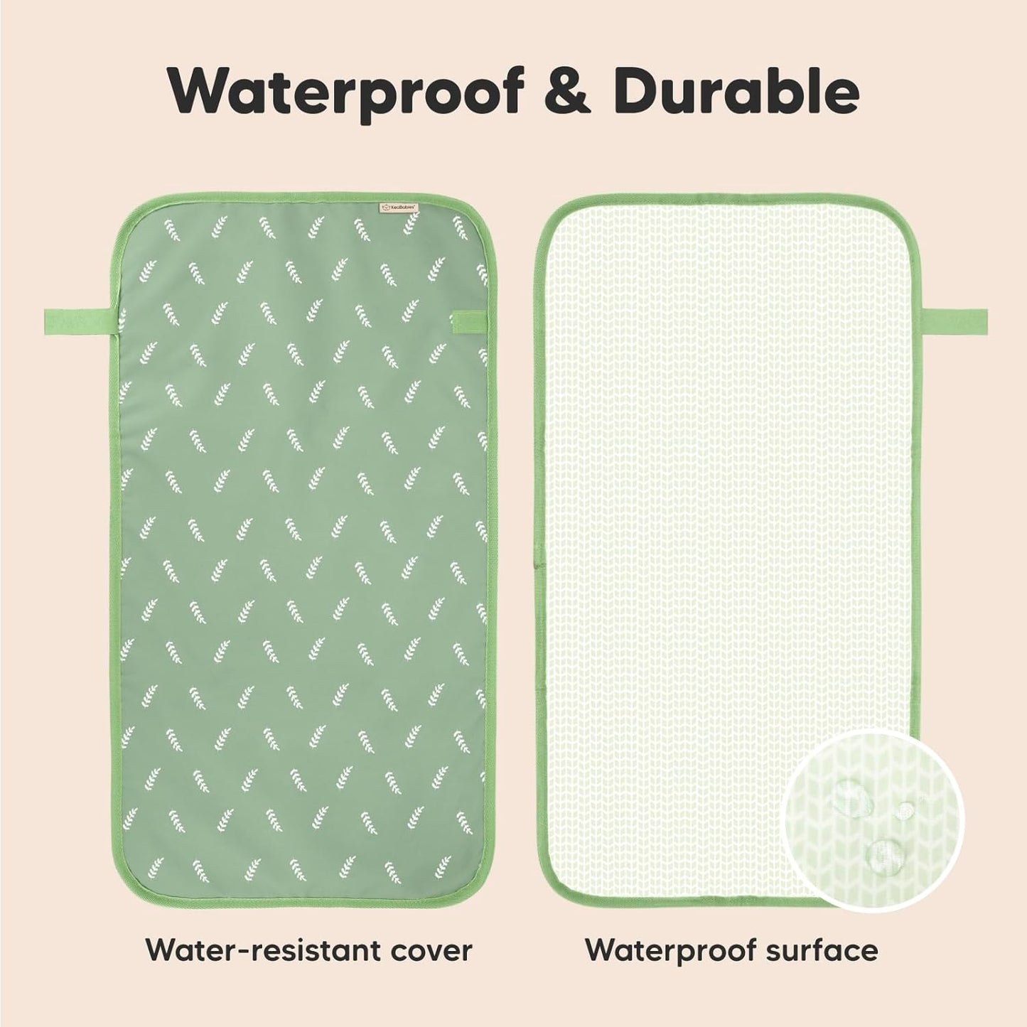 KeaBabies Portable Diaper Changing Pad, Easy Wipe Clean - Foldable Waterproof Baby Changing Mat for Diaper Bag, Compact, Lightweight, 25x13 Baby Changer Travel Essential, Machine Washable (Acacia)