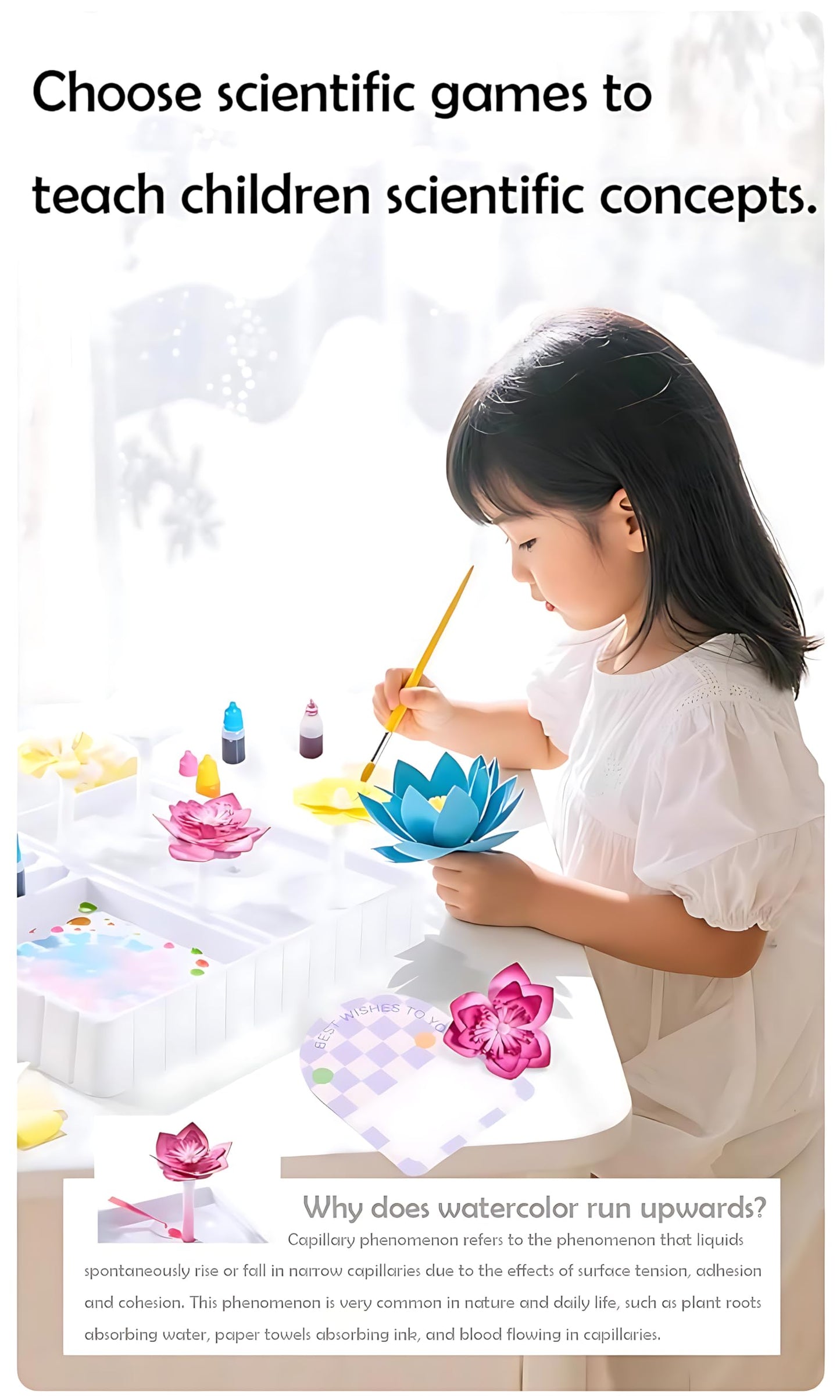 TEHZYORA Paper Flower Science Kits & Crafts for Girls Ages 8–12 – DIY Color-Wicking Blooming Flowers with Primary Dyes, STEM Art Project, Bouquet Box Included (Green)