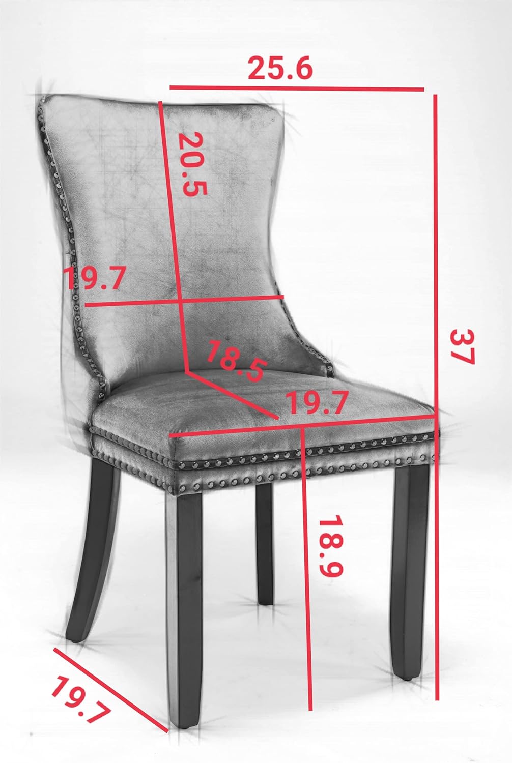 PacknWood Acosure Set of 2 Velvet Upholstered Wing-Back Dining Chair with Backstitching Nailhead Trim,Exquisite Furniture Stool W/Wood Legs,for Kitchen,Sitting Room,Blue