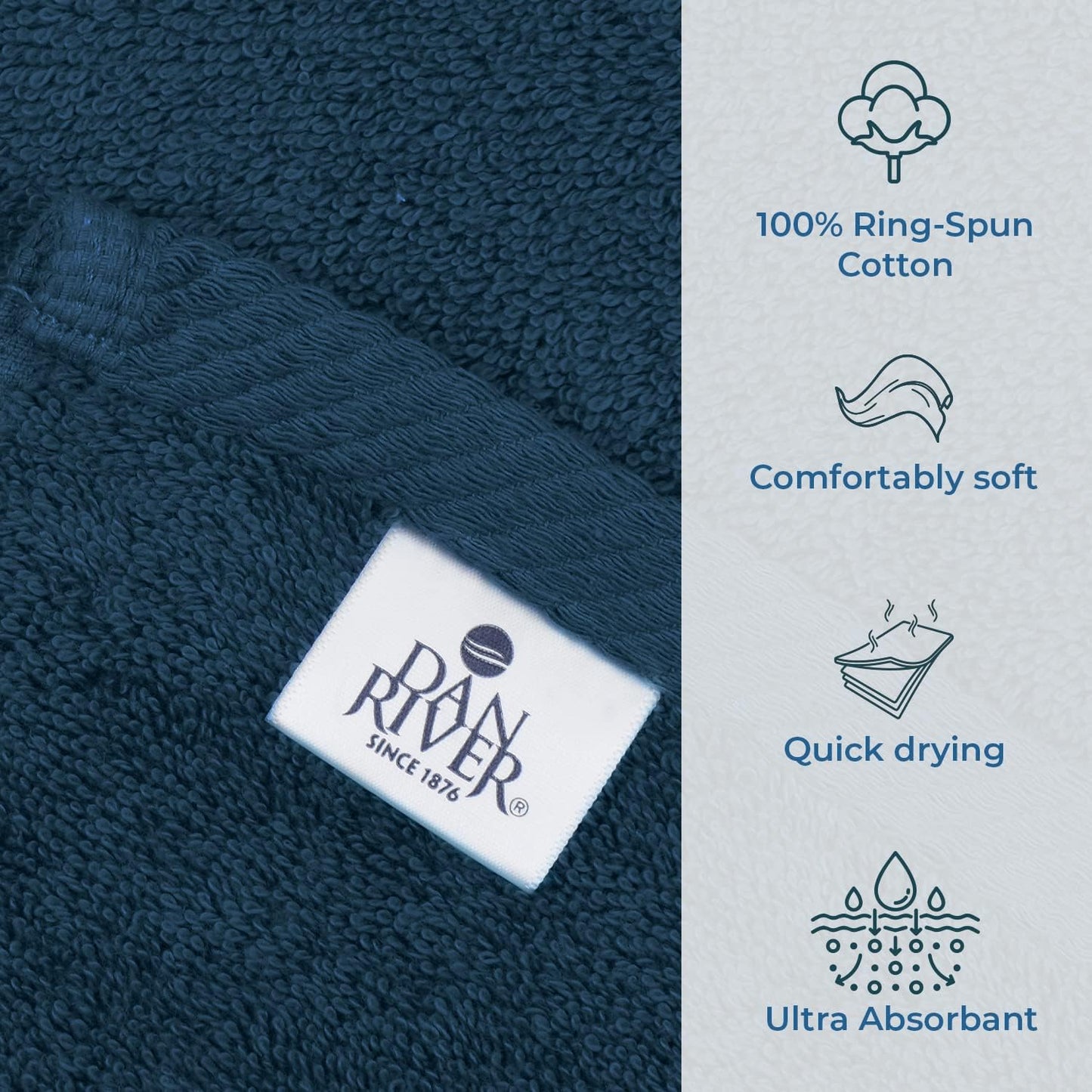 DAN RIVER Pack of 1 Bath Sheet 40x80 Inches, Big Towels Oversized Extra Large Bath Sheets, Absorbent Quick Dry Towels - Blue Opal