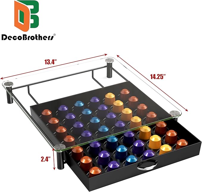 DecoBrothers Tempered Glass Coffee Pod Drawer Compatible with Nespresso Original Line, 42 Capsules