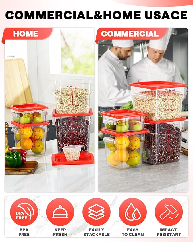 8QT NSF Food Storage Containers: 2 PCS[Food Grade][Hot&Cold Resistant] Clear Food Storage Containers with Scales Handles for Home Restaurant Kitchen Storage Pizza Proof Dough, BPA Free (N1)