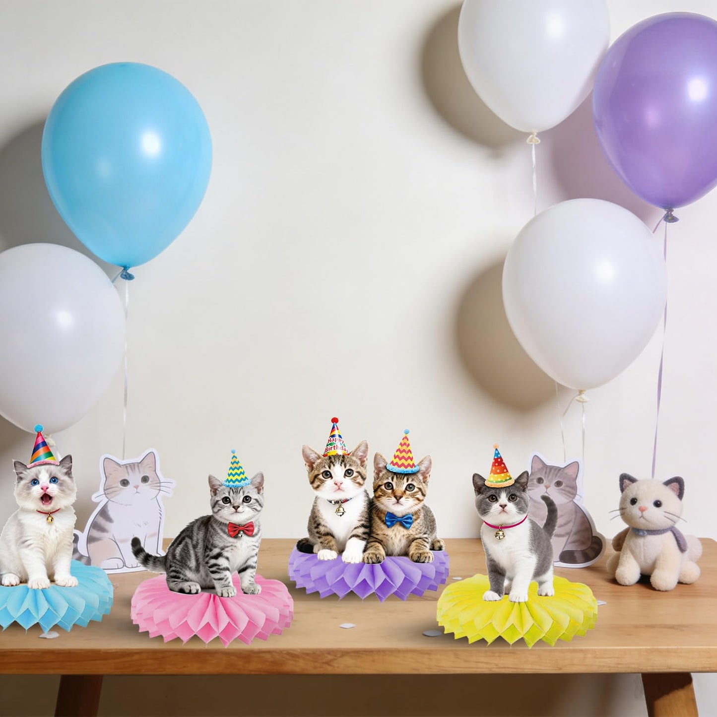 Cat Birthday Decorations Party Supplies Kit, Plates, Napkins, Cups, Cutlery, Banner, Hanging Swirls, Honeycomb Centerpieces, Balloons, Tablecloths for Cat Themed Birthday Party Decorations, Serves 20