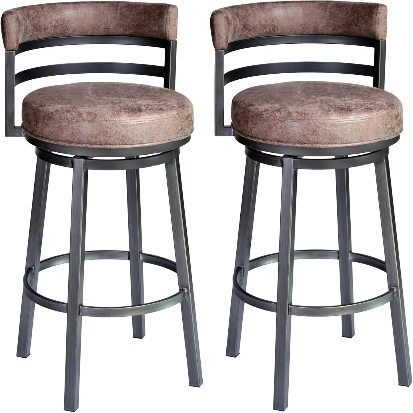 Armen Living Madrid 30" Seat Height Swivel Modern Bandero Tobacco Modern Faux Leather and Mineral Finish Bar Stool for Kitchen Island Counter, Set of 2