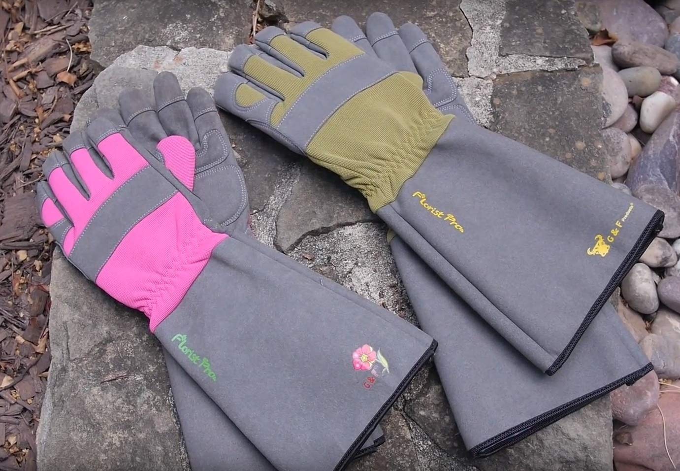 G & F Products 2431L Florist Pro Long Sleeve Rose gardening Gloves, Rose Pruning Gloves, Thorn Resistant Garden Gloves - Men's Large , Yellow , Army Green