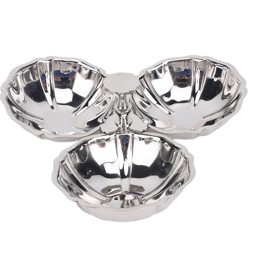 Nurnesy Stainless Steel 3 In 1 Serving Plate with Fruit Bowl, Snack Plate for Home Kitchen Party, Reusable Dessert Plates for Quick Cleanup, Ideal Present for Housewarming Parties