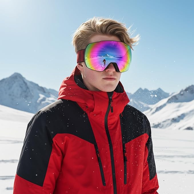 OULAIQI OTG Ski Goggles UV400 Anti-Fog Snowboard Glasses for Men Women Youth- Perfect for Skiing, Snowboarding,Winter Sports