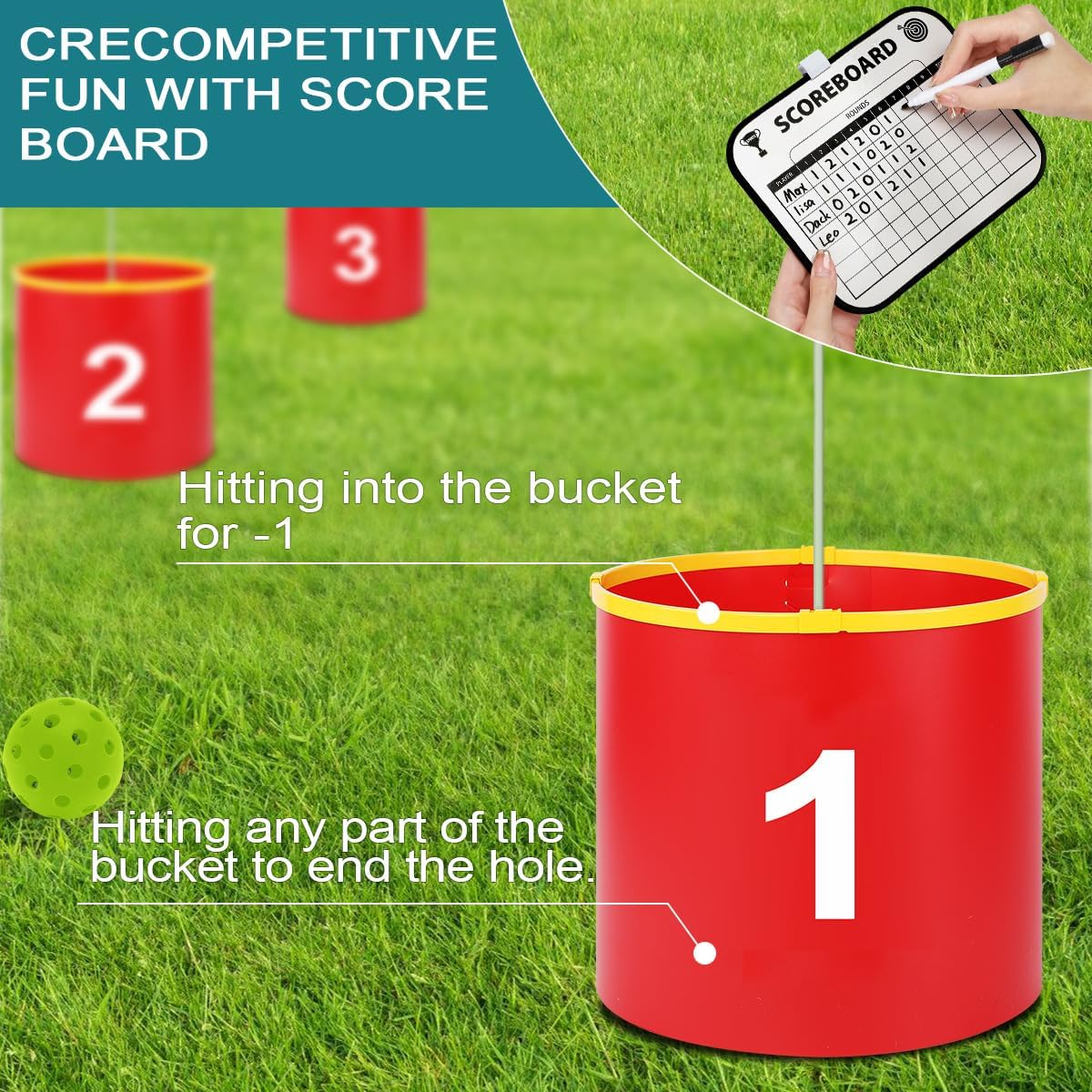 Golf Yard Bucket Games 6 Holes Golf Practice Game with Flag, Golf Chipping Game for Kids and Adults Outdoor Indoor Park, Beach, Backyard, Lawn