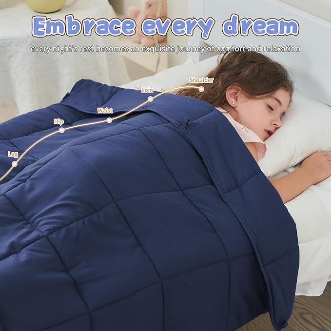 Weighted Blanket Kids 3lbs, 36"x48", Cooling Heavy Throw Blanket for 20-40lbs, Microfiber Soft Thick Big Blankets Weighted Comforter Breathable Gift for Sleeping, Navy
