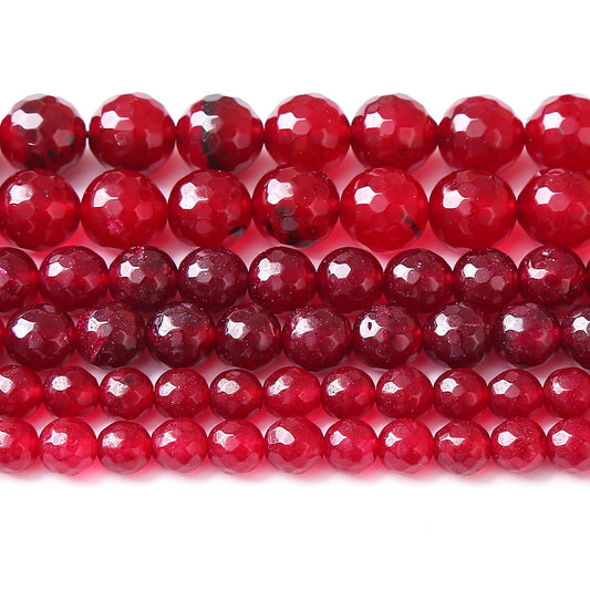 32pcs 12mm Faceted Red Jade Gemstone Beads Natural Stone Round Loose Spacer Beads for Jewelry Making DIY Bracelet Necklace 1 Strand 15inch