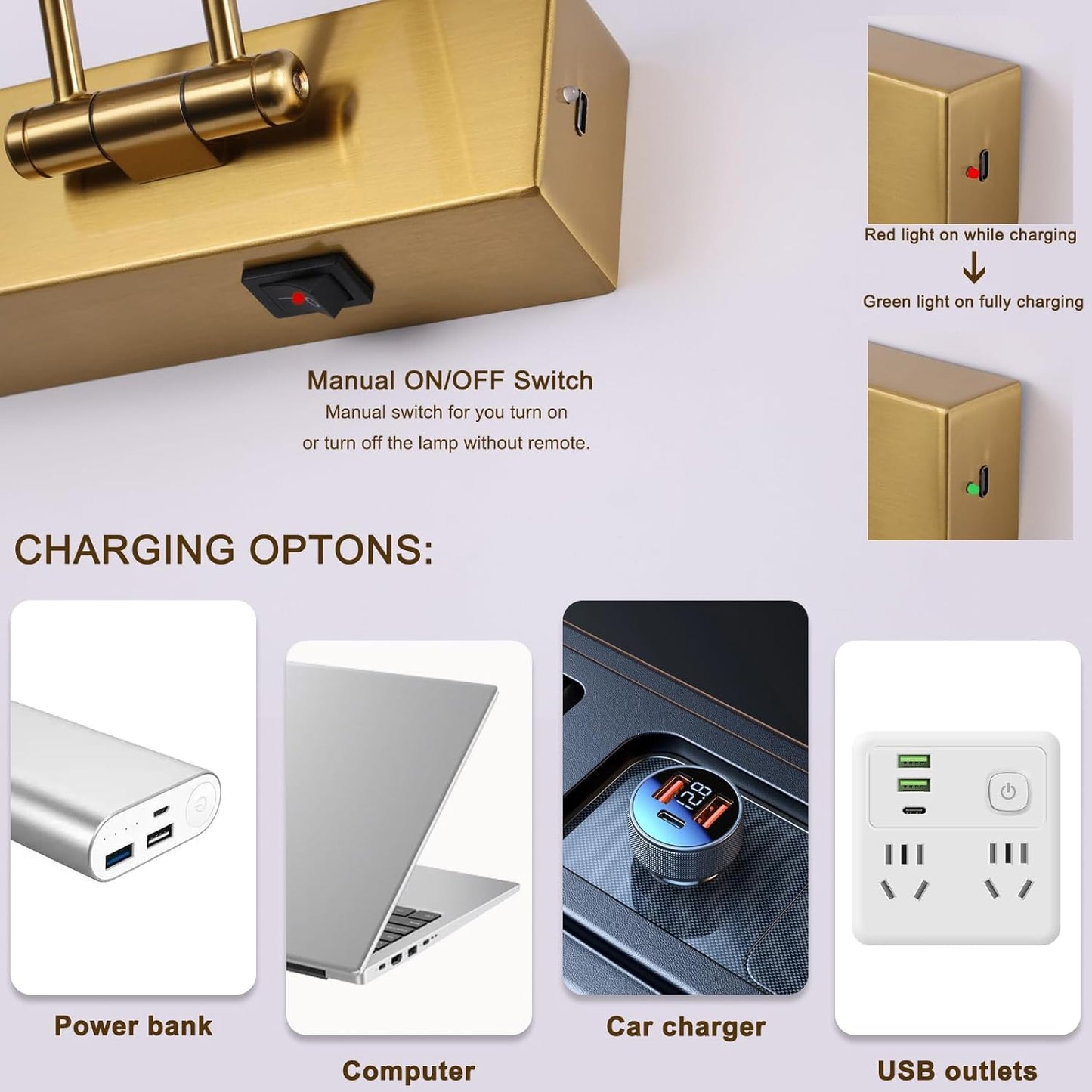 Battery Operated Picture Light with Remote,Wireless Gallery Lights Brass 12in Rechargeable Display Light with Flexible Swing Arm,Dimmable Wall Sconce for Artwork on Wall