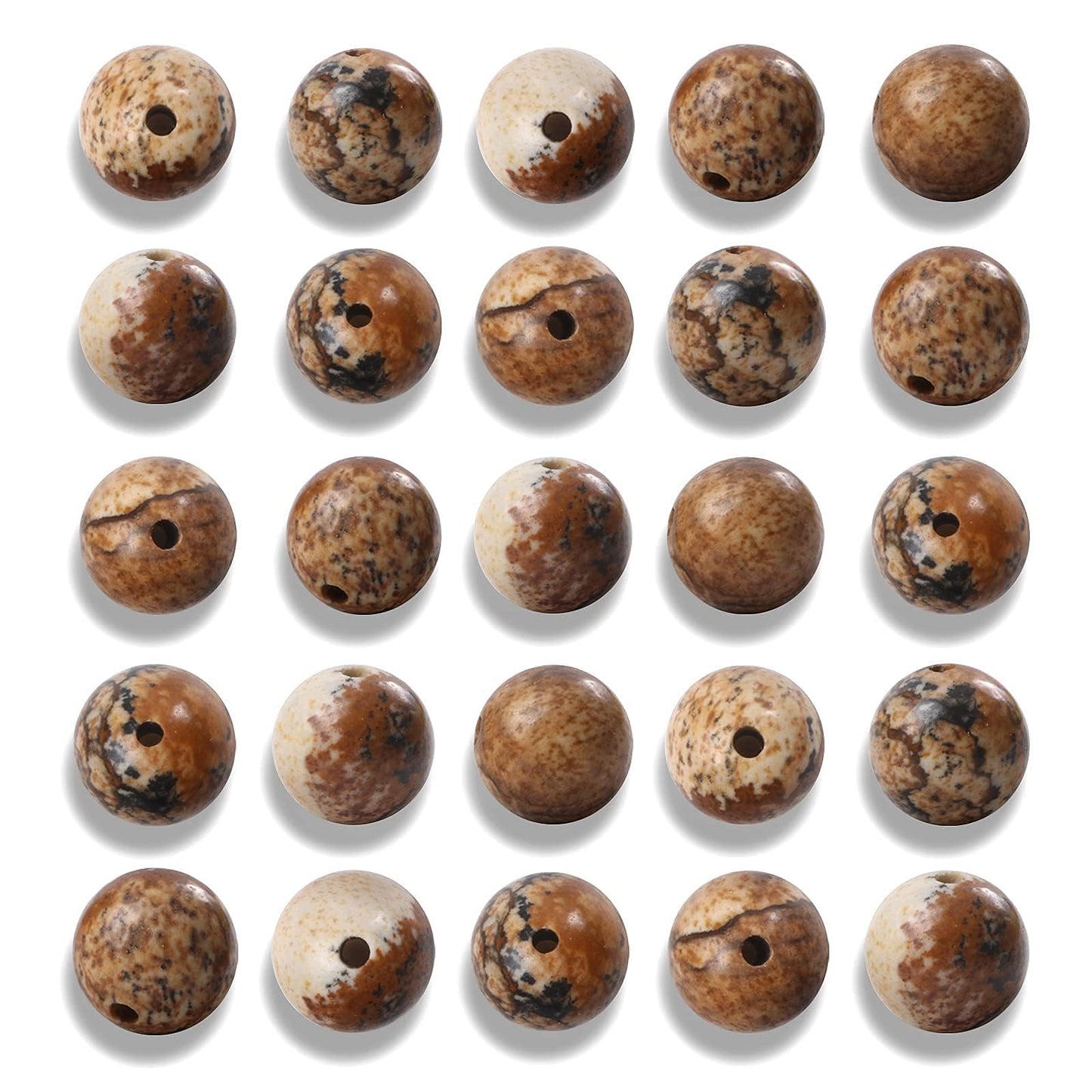 NITOPUPU 100Pcs 10mm Natural Smooth Picture Jasper Gemstone Beads Round Loose Stone Beads for Jewerly Making with Crystal Stretch Cord