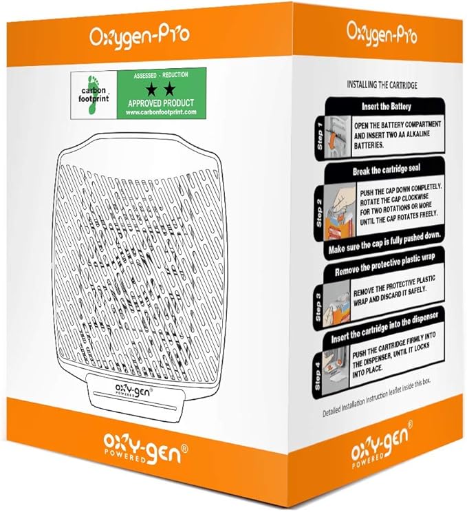 Oxygen-Pro - Fragrance Dispenser, Commercial Air Freshener and Deodorizer, Wall Mounted, Battery Operated Automatic Dispenser, Odor Eliminator and Fragrancing System (1 Pack)